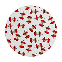 Red Apple Core Funny Retro Pattern Half On White Background Ornament (round) by genx