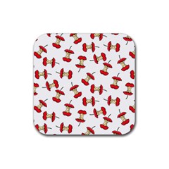 Red Apple Core Funny Retro Pattern Half On White Background Rubber Coaster (square)  by genx