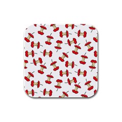 Red Apple Core Funny Retro Pattern Half On White Background Rubber Square Coaster (4 Pack)  by genx