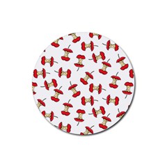 Red Apple Core Funny Retro Pattern Half On White Background Rubber Coaster (round)  by genx