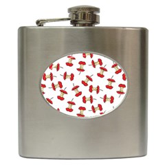 Red Apple Core Funny Retro Pattern Half On White Background Hip Flask (6 Oz) by genx