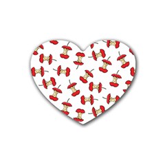 Red Apple Core Funny Retro Pattern Half On White Background Heart Coaster (4 Pack)  by genx