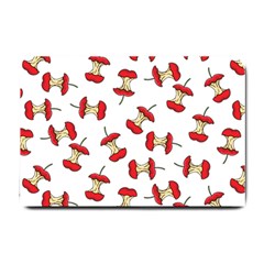 Red Apple Core Funny Retro Pattern Half On White Background Small Doormat  by genx