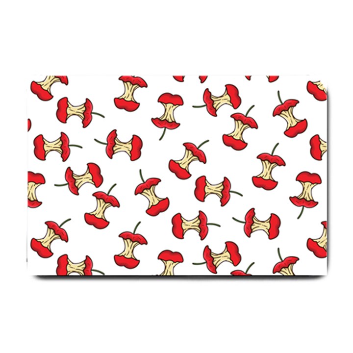 Red Apple Core Funny Retro Pattern Half on white background Small Doormat 