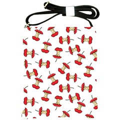 Red Apple Core Funny Retro Pattern Half On White Background Shoulder Sling Bag by genx