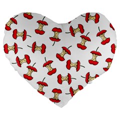 Red Apple Core Funny Retro Pattern Half On White Background Large 19  Premium Heart Shape Cushions by genx