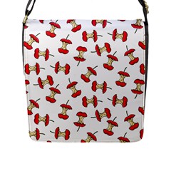 Red Apple Core Funny Retro Pattern Half On White Background Flap Closure Messenger Bag (l) by genx