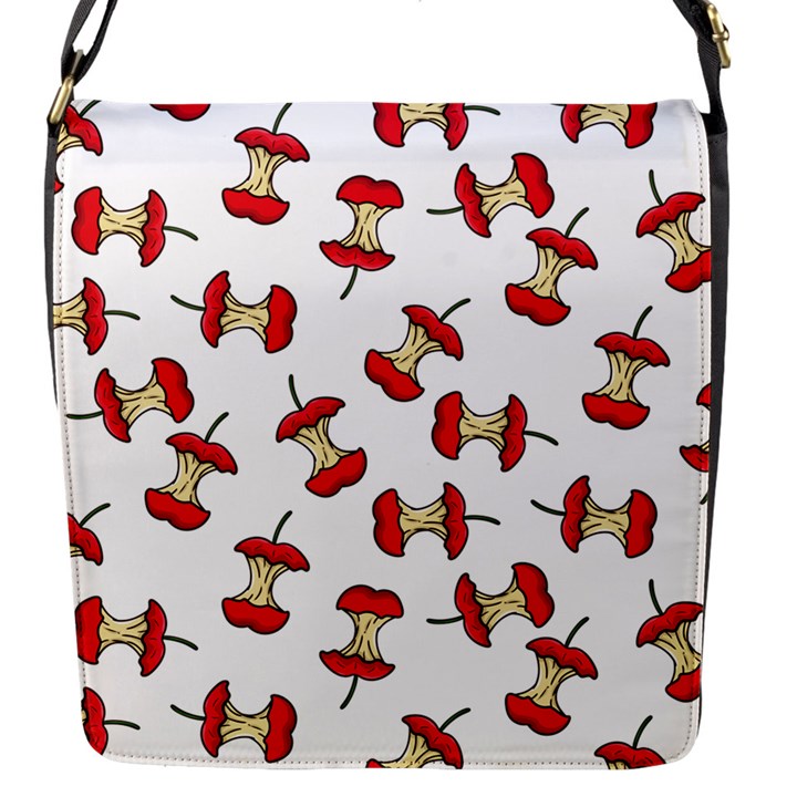 Red Apple Core Funny Retro Pattern Half on white background Flap Closure Messenger Bag (S)