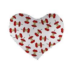 Red Apple Core Funny Retro Pattern Half On White Background Standard 16  Premium Flano Heart Shape Cushions by genx