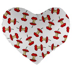 Red Apple Core Funny Retro Pattern Half On White Background Large 19  Premium Flano Heart Shape Cushions by genx