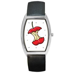 Red Apple Core Funny Retro Pattern Half On White Background Barrel Style Metal Watch by genx