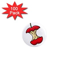 Red Apple Core Funny Retro  1  Mini Magnets (100 Pack)  by genx