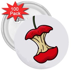 Red Apple Core Funny Retro  3  Buttons (100 Pack)  by genx