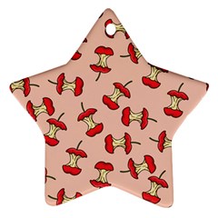 Red Apple Core Funny Retro Pattern Half Eaten On Pastel Orange Background Ornament (star) by genx