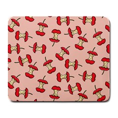 Red Apple Core Funny Retro Pattern Half Eaten On Pastel Orange Background Large Mousepads by genx