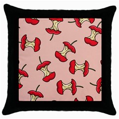 Red Apple Core Funny Retro Pattern Half Eaten On Pastel Orange Background Throw Pillow Case (black) by genx