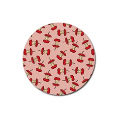 Red Apple Core Funny Retro Pattern Half Eaten On Pastel Orange Background Rubber Round Coaster (4 Pack)  by genx