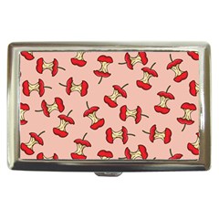 Red Apple Core Funny Retro Pattern Half Eaten On Pastel Orange Background Cigarette Money Case by genx