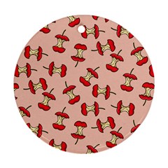 Red Apple Core Funny Retro Pattern Half Eaten On Pastel Orange Background Round Ornament (two Sides) by genx