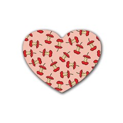 Red Apple Core Funny Retro Pattern Half Eaten On Pastel Orange Background Heart Coaster (4 Pack)  by genx