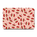 Red Apple Core Funny Retro Pattern Half eaten on pastel orange background Small Doormat  24 x16  Door Mat