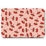 Red Apple Core Funny Retro Pattern Half eaten on pastel orange background Large Doormat  30 x20  Door Mat