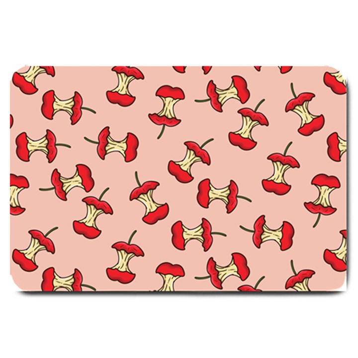 Red Apple Core Funny Retro Pattern Half eaten on pastel orange background Large Doormat 