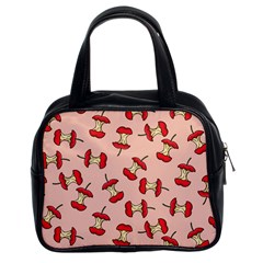 Red Apple Core Funny Retro Pattern Half Eaten On Pastel Orange Background Classic Handbag (two Sides) by genx