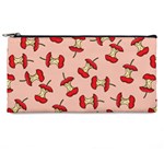 Red Apple Core Funny Retro Pattern Half eaten on pastel orange background Pencil Cases Front