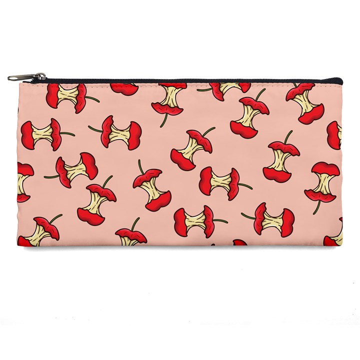 Red Apple Core Funny Retro Pattern Half eaten on pastel orange background Pencil Cases