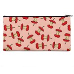 Red Apple Core Funny Retro Pattern Half eaten on pastel orange background Pencil Cases Back