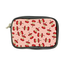 Red Apple Core Funny Retro Pattern Half Eaten On Pastel Orange Background Coin Purse by genx