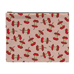 Red Apple Core Funny Retro Pattern Half Eaten On Pastel Orange Background Cosmetic Bag (xl) by genx