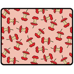 Red Apple Core Funny Retro Pattern Half Eaten On Pastel Orange Background Fleece Blanket (medium)  by genx