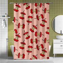 Red Apple Core Funny Retro Pattern Half Eaten On Pastel Orange Background Shower Curtain 48  X 72  (small)  by genx