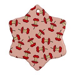 Red Apple Core Funny Retro Pattern Half Eaten On Pastel Orange Background Ornament (snowflake) by genx