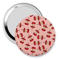 Red Apple Core Funny Retro Pattern Half Eaten On Pastel Orange Background 3  Handbag Mirrors by genx