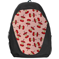 Red Apple Core Funny Retro Pattern Half Eaten On Pastel Orange Background Backpack Bag by genx