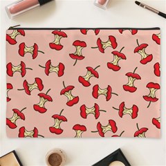 Red Apple Core Funny Retro Pattern Half Eaten On Pastel Orange Background Cosmetic Bag (xxxl) by genx