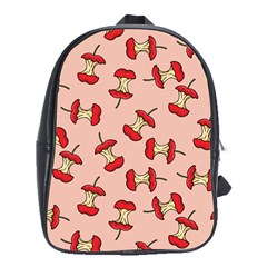 Red Apple Core Funny Retro Pattern Half Eaten On Pastel Orange Background School Bag (xl) by genx