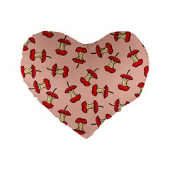 Red Apple Core Funny Retro Pattern Half Eaten On Pastel Orange Background Standard 16  Premium Heart Shape Cushions by genx