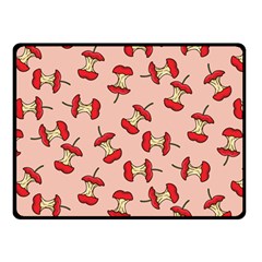 Red Apple Core Funny Retro Pattern Half Eaten On Pastel Orange Background Double Sided Fleece Blanket (small)  by genx