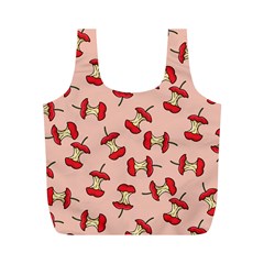 Red Apple Core Funny Retro Pattern Half Eaten On Pastel Orange Background Full Print Recycle Bag (m) by genx