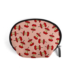 Red Apple Core Funny Retro Pattern Half Eaten On Pastel Orange Background Accessory Pouch (small) by genx