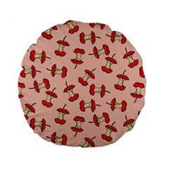 Red Apple Core Funny Retro Pattern Half Eaten On Pastel Orange Background Standard 15  Premium Flano Round Cushions by genx