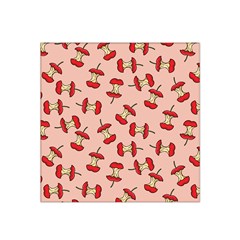 Red Apple Core Funny Retro Pattern Half Eaten On Pastel Orange Background Satin Bandana Scarf by genx