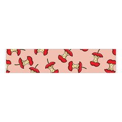 Red Apple Core Funny Retro Pattern Half Eaten On Pastel Orange Background Velvet Scrunchie by genx