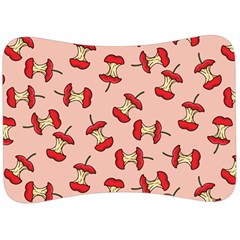 Red Apple Core Funny Retro Pattern Half Eaten On Pastel Orange Background Velour Seat Head Rest Cushion by genx