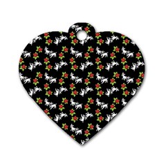 Lamb Pattern Black Dog Tag Heart (one Side) by snowwhitegirl