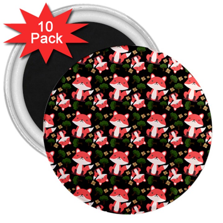 Fox And Trees Pattern 3  Magnets (10 pack) 